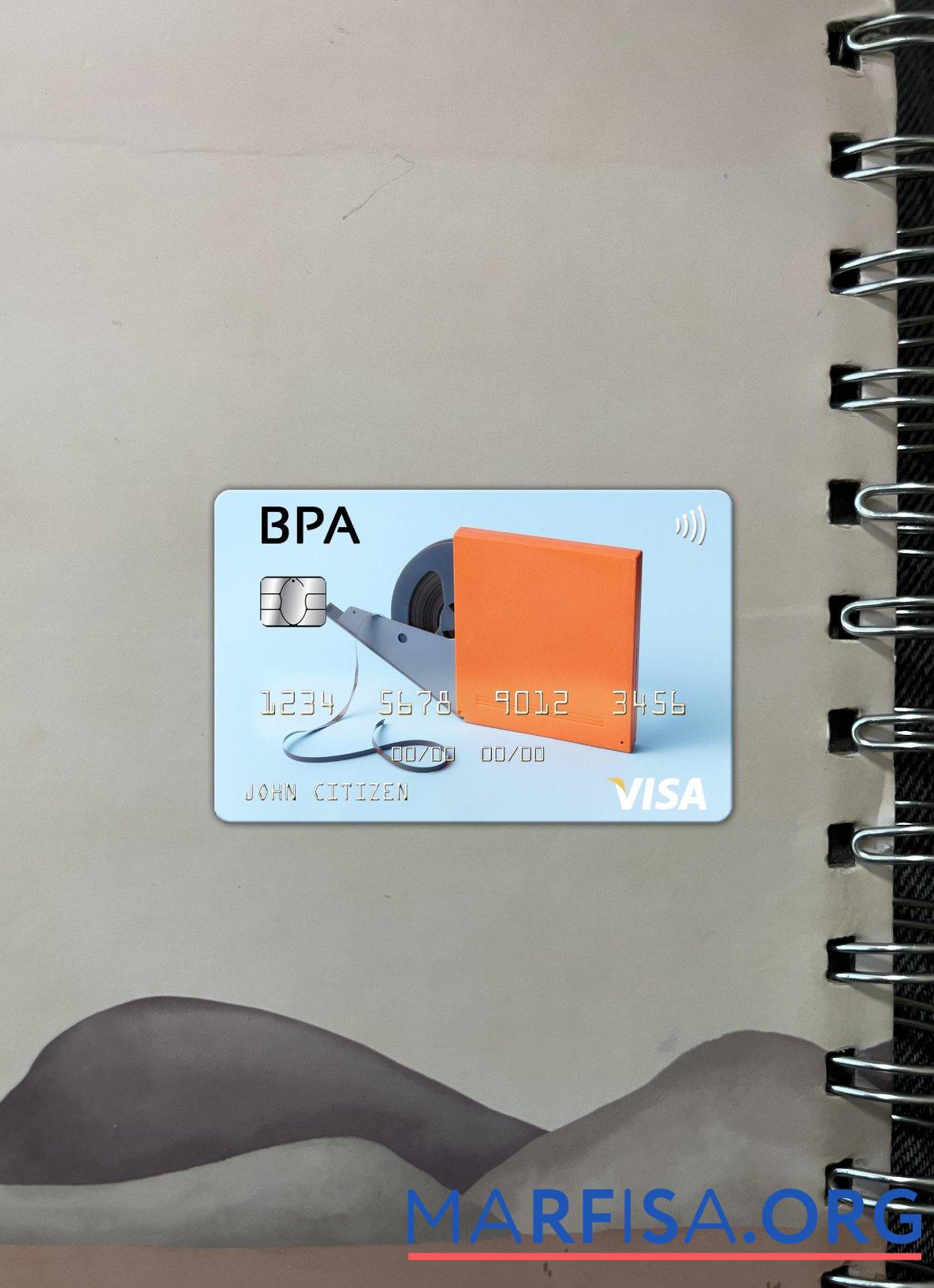 Realistic Andorra Banca Privada d'Andorra (BPA) visa card photolook front download for verification